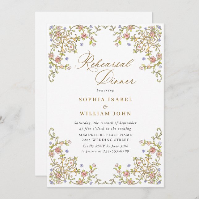 Victorian Ornate Grace Floral Rehearsal Dinner Invitation (Front/Back)
