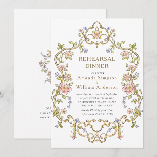 Victorian Ornate Grace Floral Rehearsal Dinner Invitation (Front/Back)