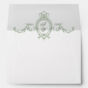 Victorian Ornate Grace Floral Sage Green Wedding Envelope