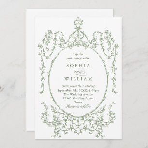 Victorian Ornate Grace Floral Sage Green Wedding Invitation