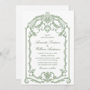 Victorian Ornate Grace Floral Sage Green Wedding Invitation