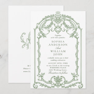 Victorian Ornate Grace Floral Sage Green Wedding Invitation
