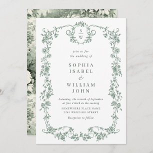 Victorian Ornate Grace Floral Sage Green Wedding Invitation