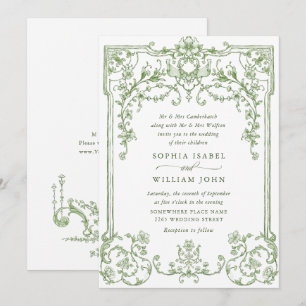 Victorian Ornate Grace Floral Sage Green Wedding Invitation