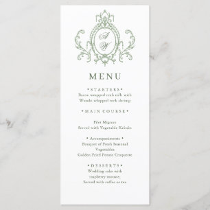 Victorian Ornate Grace Floral Sage Green Wedding Menu