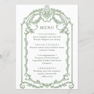 Victorian Ornate Grace Floral Sage Green Wedding Menu