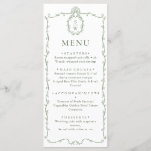 Victorian Ornate Grace Floral Sage Green Wedding Menu