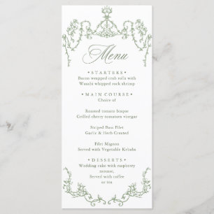 Victorian Ornate Grace Floral Sage Green Wedding Menu
