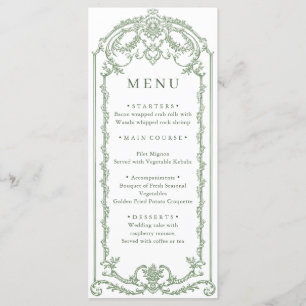 Victorian Ornate Grace Floral Sage Green Wedding Menu