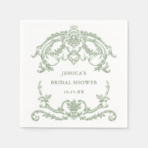 Victorian Ornate Grace Floral Sage Green Wedding Napkin