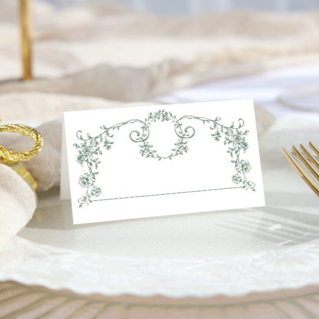 Victorian Ornate Grace Floral Sage Green Wedding Place Card (Creator Uploaded)