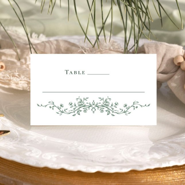 Victorian Ornate Grace Floral Sage Green Wedding Place Card (Creator Uploaded)