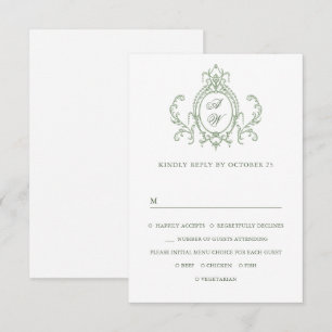 Victorian Ornate Grace Floral Sage Green Wedding RSVP Card