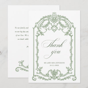Victorian Ornate Grace Floral Sage Green Wedding Thank You Card