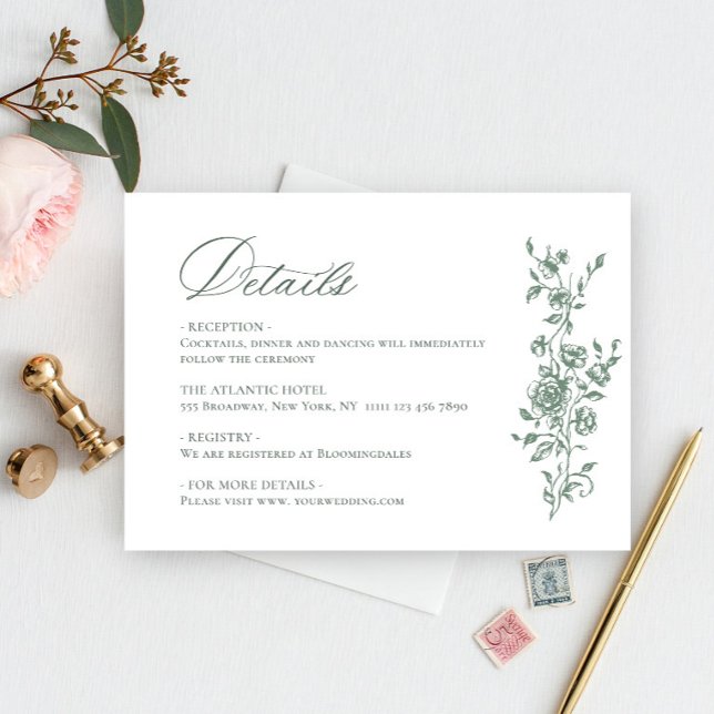 Victorian Ornate Grace Floral Sage Wedding Details Enclosure Card (Creator Uploaded)