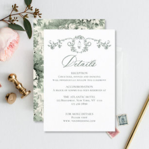 Victorian Ornate Grace Floral Sage Wedding Details Enclosure Card