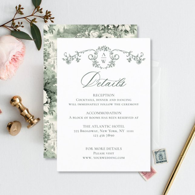 Victorian Ornate Grace Floral Sage Wedding Details Enclosure Card (Creator Uploaded)