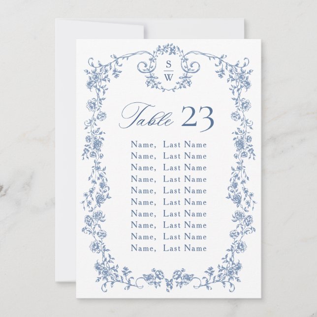 Victorian Ornate Grace Floral Seating Chart Card (Front)