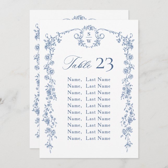Victorian Ornate Grace Floral Seating Chart Card (Front/Back)