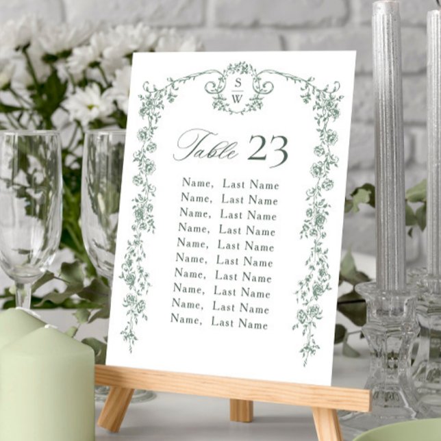 Victorian Ornate Grace Floral Seating Chart Card (Creator Uploaded)