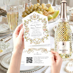 Victorian Ornate Grace Floral Wedding QR code All In One Invitation