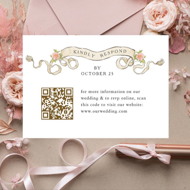 Victorian Ornate Grace Floral Wedding QR code RSVP Card (Creator Uploaded)