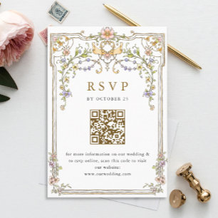 Victorian Ornate Grace Floral Wedding RSVP QR code Card