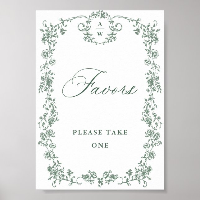 Victorian Ornate Grace Green Flower Favours Sign (Front)