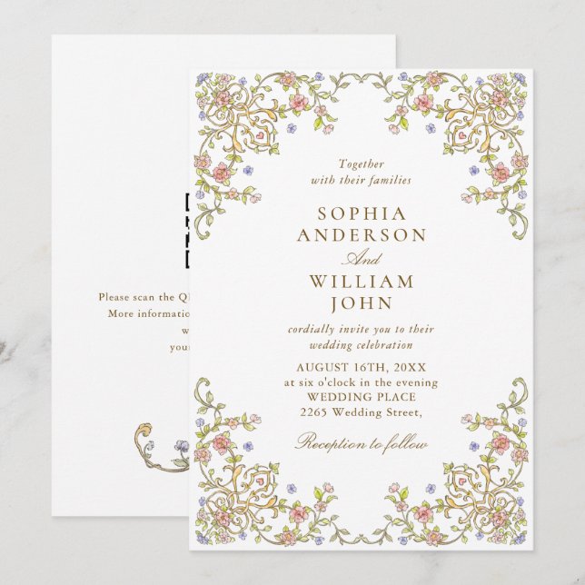 Victorian Ornate Grace Pastel Floral Wedding Invitation (Front/Back)