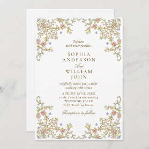 Victorian Ornate Grace Pastel Floral Wedding Invitation