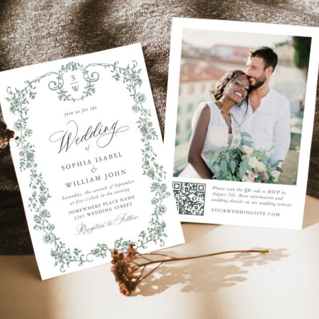 Victorian Ornate Grace Photo QR code Wedding Invitation (Creator Uploaded)