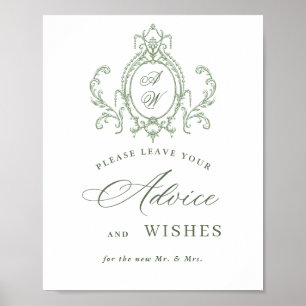Victorian Ornate Grace Sage  Green Advice & Wishes Poster