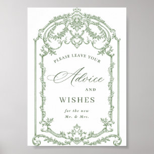 Victorian Ornate Grace Sage Green Advice & Wishes Poster