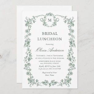 Victorian Ornate Grace Sage Green BRIDAL LUNCHEON Invitation