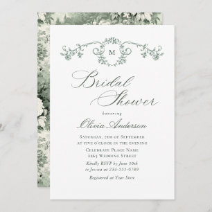 Victorian Ornate Grace Sage Green BRIDAL SHOWER Invitation