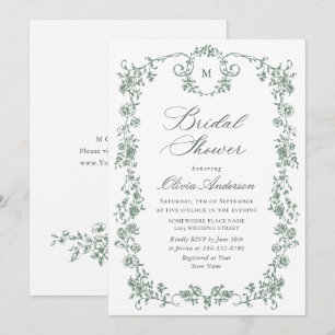 Victorian Ornate Grace Sage Green BRIDAL SHOWER Invitation