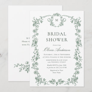 Victorian Ornate Grace Sage Green BRIDAL SHOWER Invitation