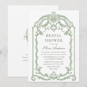 Victorian Ornate Grace Sage Green Bridal Shower Invitation