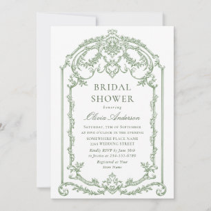 Victorian Ornate Grace Sage Green Bridal Shower Invitation