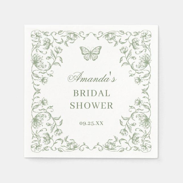 Victorian Ornate Grace Sage Green Bridal Shower Napkin (Front)