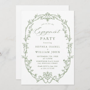 Victorian Ornate Grace Sage Green ENGAGEMENT PARTY Invitation