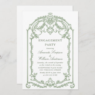 Victorian Ornate Grace Sage Green ENGAGEMENT PARTY Invitation