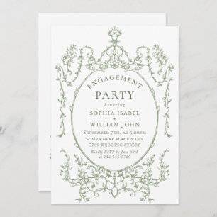 Victorian Ornate Grace Sage Green ENGAGEMENT PARTY Invitation