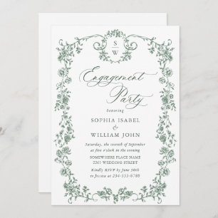 Victorian Ornate Grace Sage Green ENGAGEMENT PARTY Invitation
