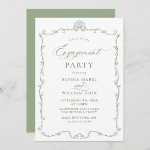 Victorian Ornate Grace Sage Green ENGAGEMENT PARTY Invitation