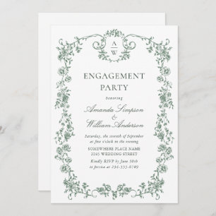 Victorian Ornate Grace Sage Green ENGAGEMENT PARTY Invitation