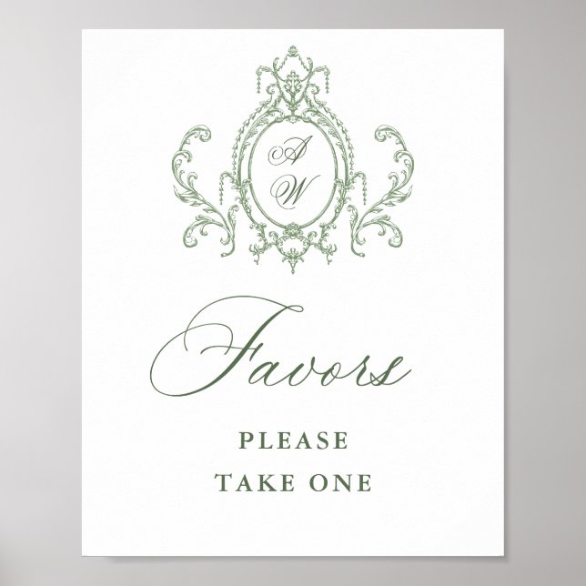 Victorian Ornate Grace Sage Green Favours Wedding Poster (Front)