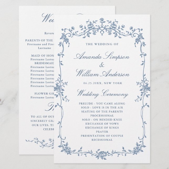 Victorian Ornate Grace Wedding Ceremony Program (Front/Back)