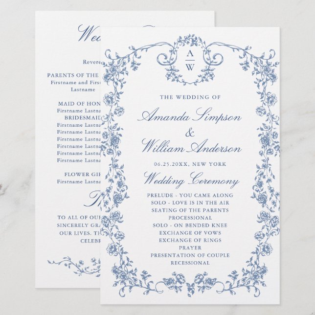 Victorian Ornate Grace Wedding Ceremony Program (Front/Back)