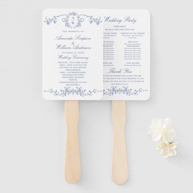 Victorian Ornate Grace Wedding Ceremony Program Hand Fan (Front and Back)